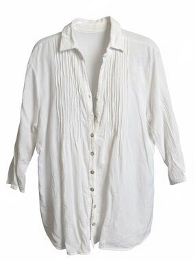 Classic White Pintuck Button-Front Blouse